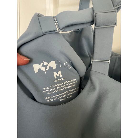 Popflex Blogilates Runsie Running Romper with Pockets and mesh in Blue Storm, M - Picture 8 of 12